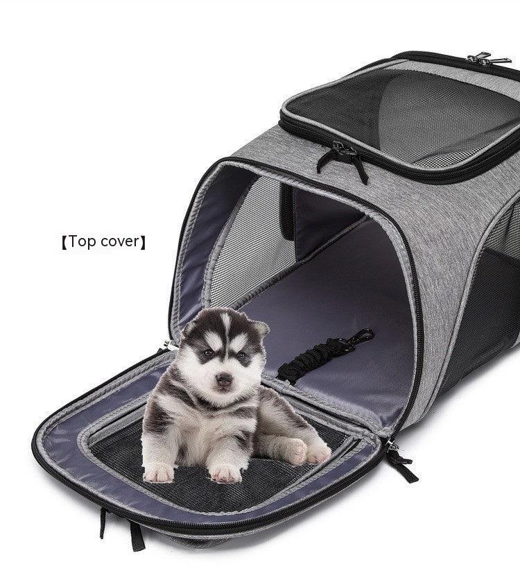 Extendable Travel Pet Bag - Portable Pet Carrier for Dogs & Cats - Grey