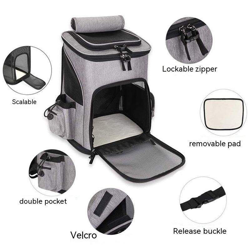 Extendable Travel Pet Bag - Portable Pet Carrier for Dogs & Cats - Grey